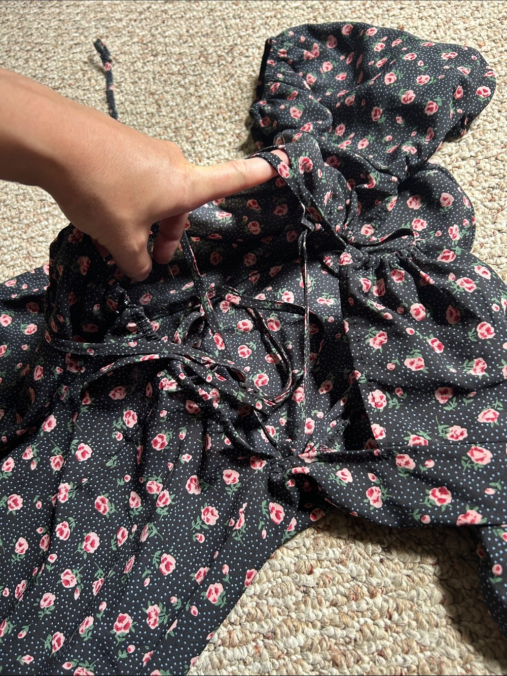 Cider Black Mini Dress with Pink Floral Print - Picture 9 of 10